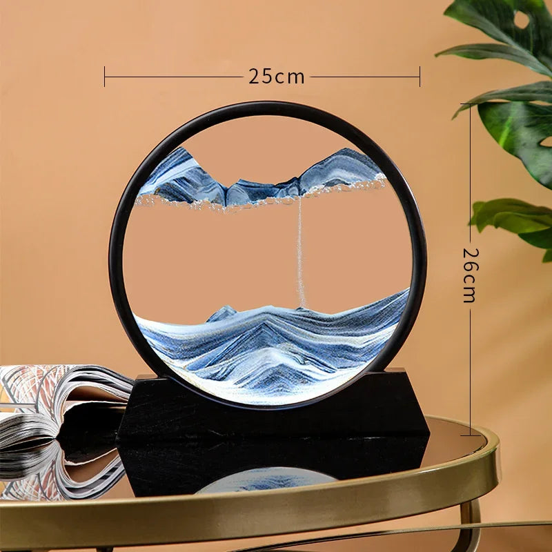 Sand Clock Moving Sand Art Picture Round Glass Quicksand Painting Home Decor