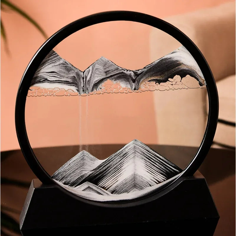 Sand Clock Moving Sand Art Picture Round Glass Quicksand Painting Home Decor